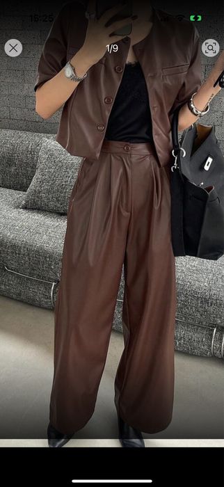 Нов кафяв кожен костюм