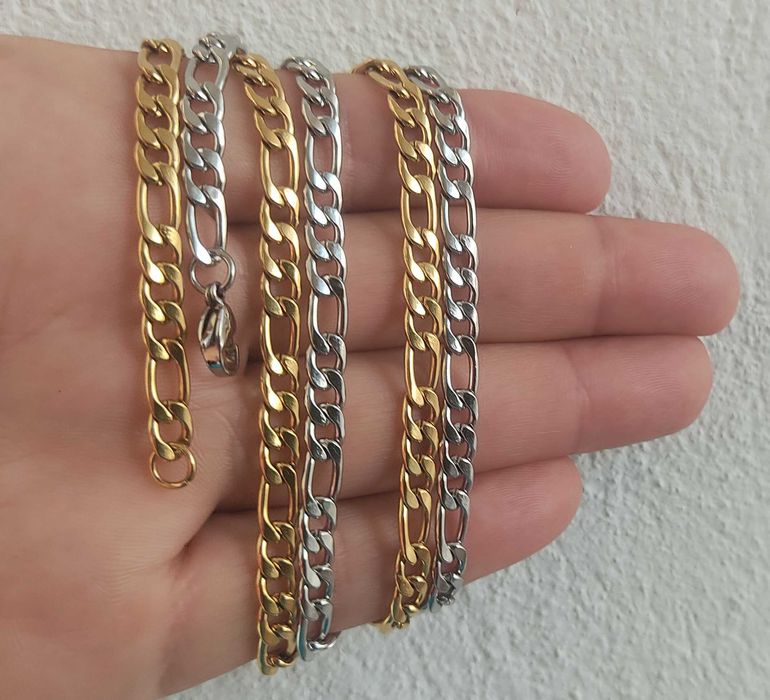 синджир ланец, цвят: златен и сребърен, от медицинска стомана, гривна