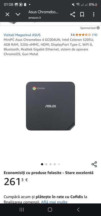 MiniPC Asus Chromebox 4 GC004UN, Intel Celeron 5205U, 4GB RAM, 32Gb eM