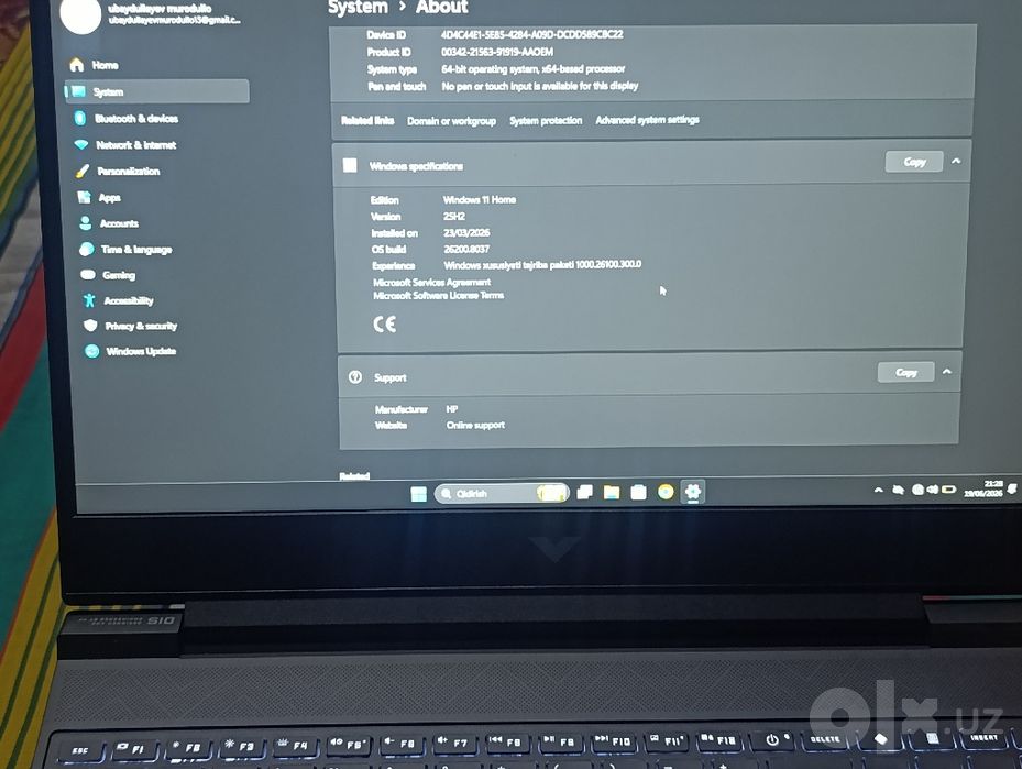HP Viktus Geming Laptop .2027 martgacha kafolat qogʻozi bo