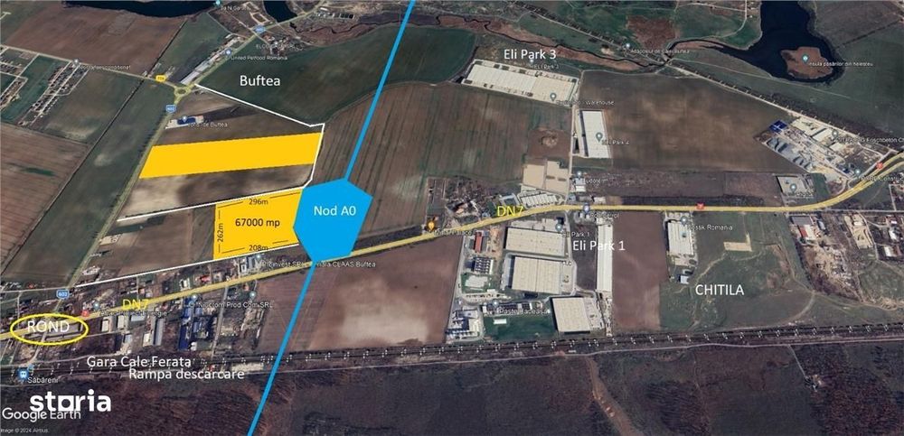 Buftea-Chitila-Teren intravilan 67000 Mp, acces  A0.