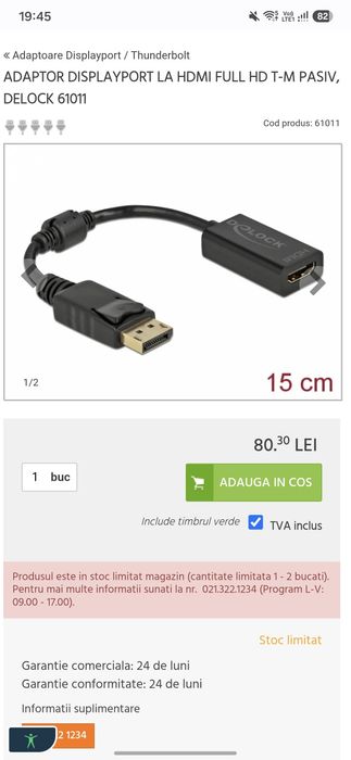 Adaptor DisplayPort la HDMI