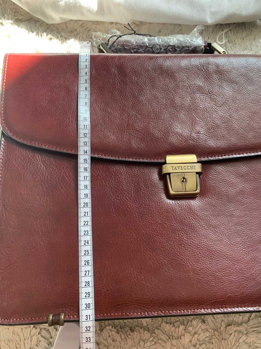 Servieta/geanta piele naturala lux maro TAVECCHI original NOU 50/31/11