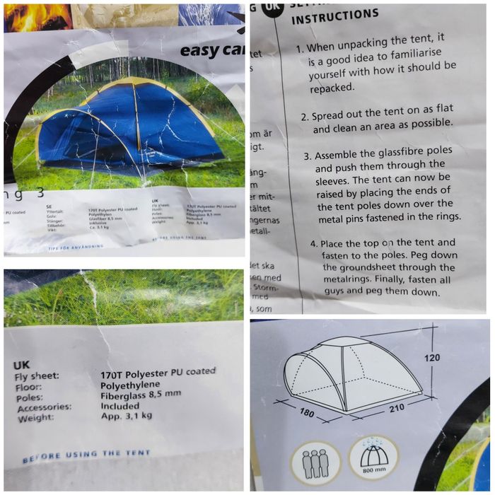 Cort Easy Camp, Camping 3, 180 × 210 × 120, ptr 3 persoane