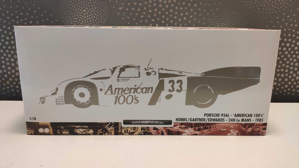 Macheta 1:18 Porsche 956 L American 1985 – 1/18 Minichamps
