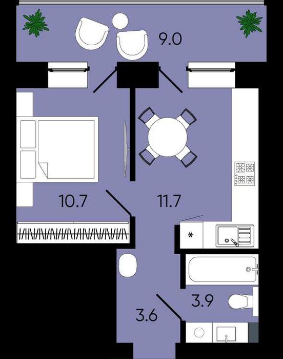 новостройка, 34,4 кв