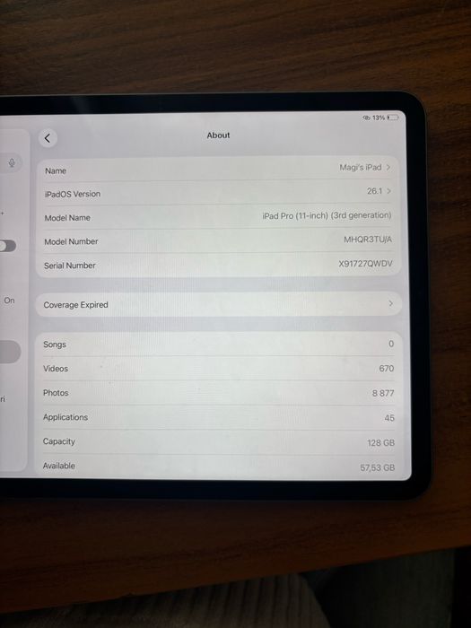 Ipad pro 3rd generetion 11’’ Wifi, 128gb, 2021