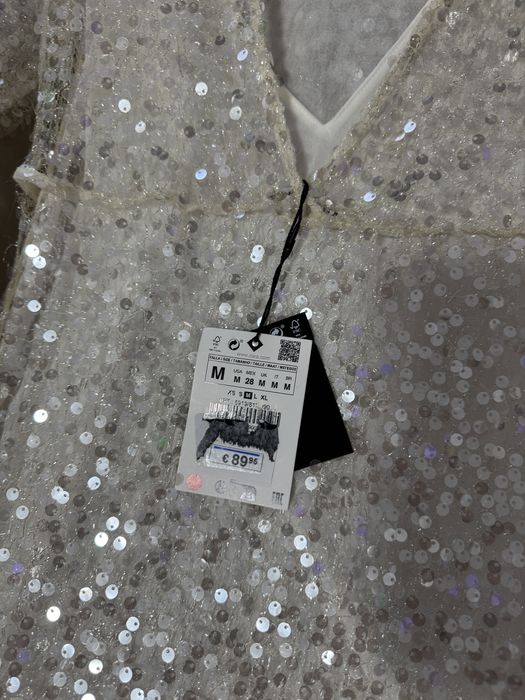 Rochie lungă sequined de gala cu paiete și fir metalic mărimea M Zara