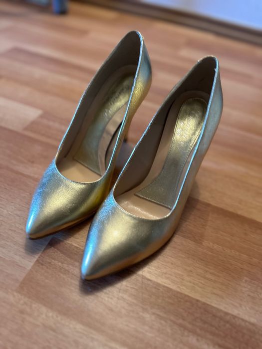 Pantofi piele naturala, aurii, Corvaris, marimea 40