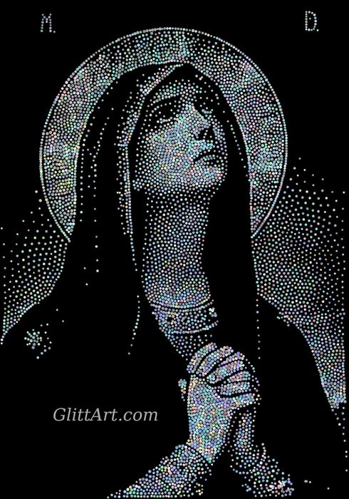 KIT Tablou in cristale pe panza Icoana Fecioara Maria sau Isus Hristos