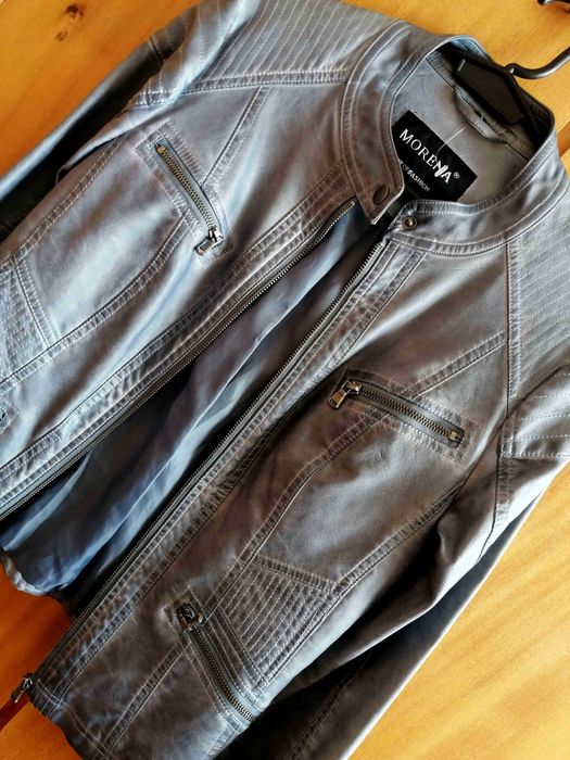 Синьо кожено яке, без забележки , размер 38