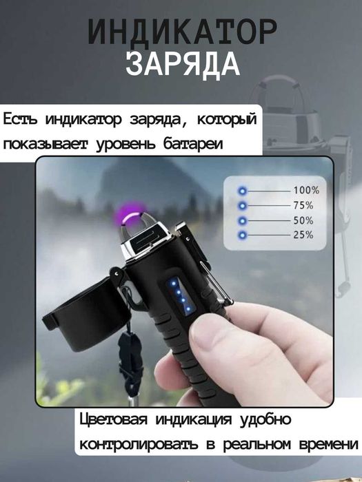 Зажигалка электронная дуговая с фонариком, IP56 и функцией SOS, USB