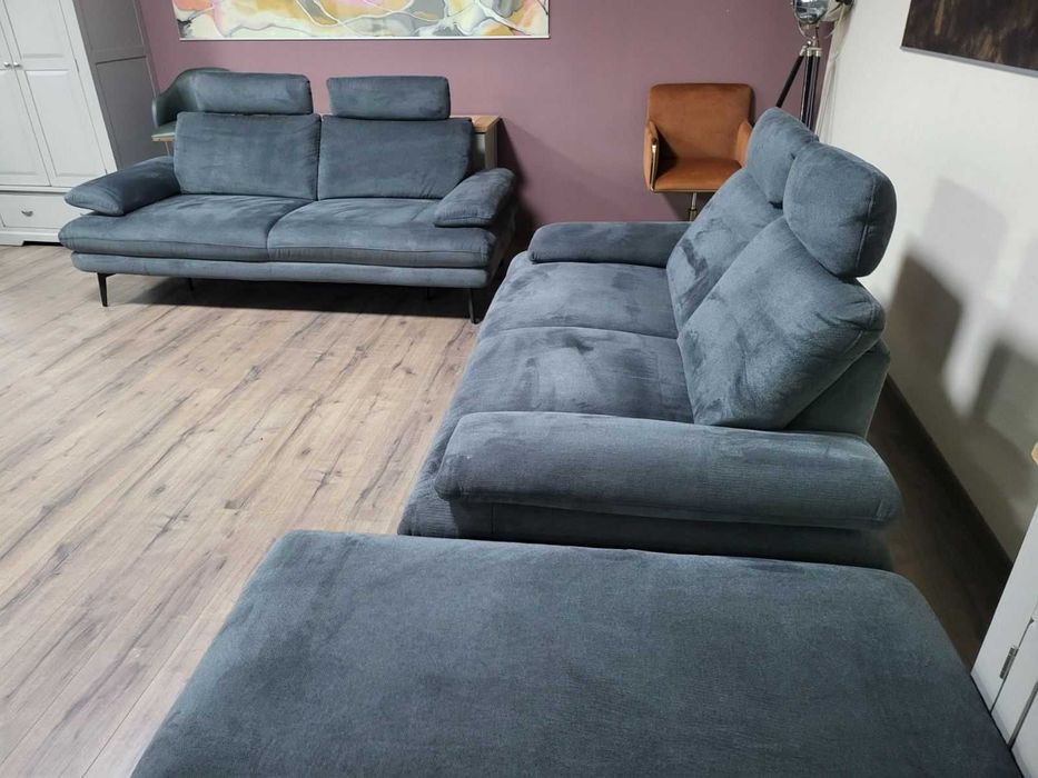 Тъмно сив комплект дивани от плат тройка и двойка "Dieter Knoll"