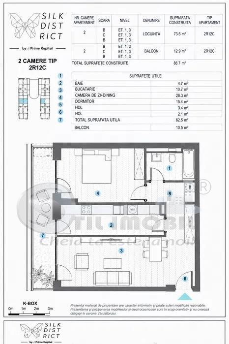 Apartament 2 camere, 73 mp, balcon 10,5 mp, etaj 1 – Silk District, Ia