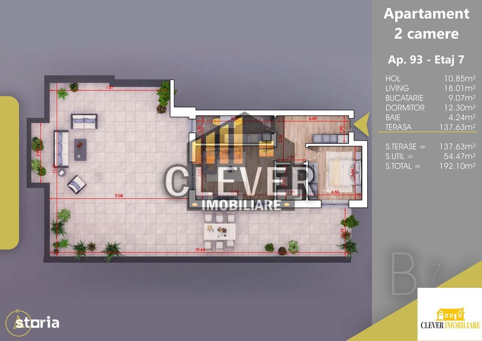 Apartament 2 Camere cu Terasa si Parcare, Finalizat, Pallady