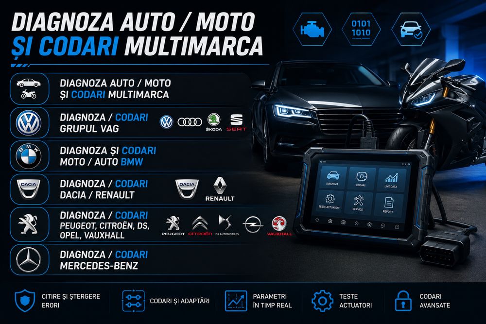 Diagnoză / Codări Multimarca, Mercedes, BMW, VAG, Renault, Dacia, Citroen, DS, Peugeot, Opel, Vauxhall
