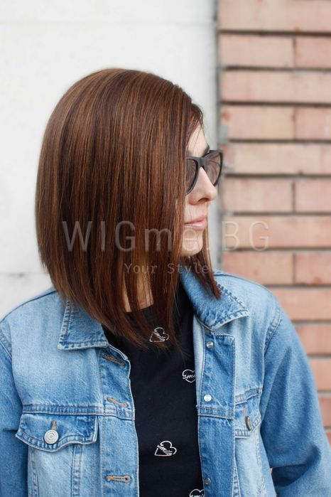 Средна дължина кестенява перука от ЕСТЕСТВЕН косъм Селена