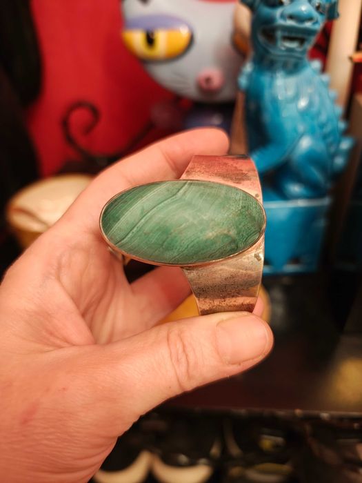 Антикварна сребърна гривна с естествен амазонит