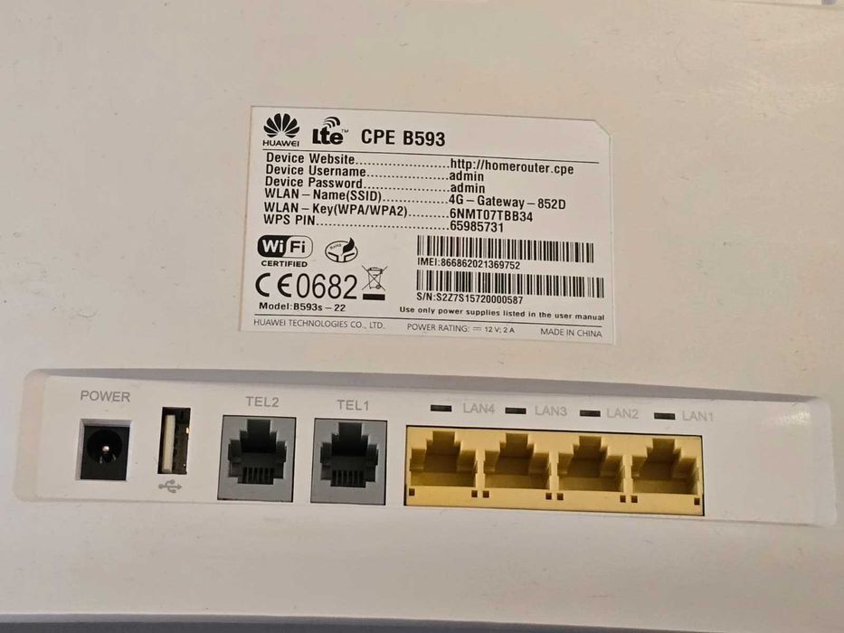 Router 4G Huawei B593s-22 LTE Cat4 150Mbps Liber de Rețea Wi-Fi 300Mb
