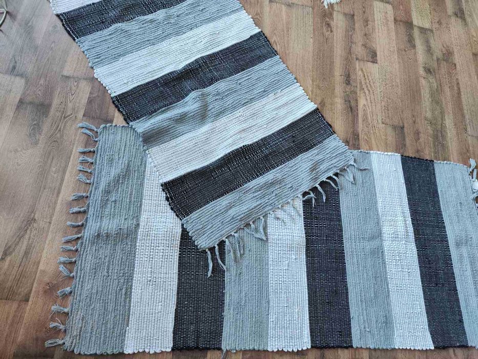 2бр. пътеки 135/65см - памук, райе бял, сив черен