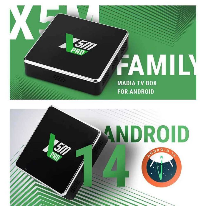 UGOOS X5M PRO ТВ БОКС Android 14 Amlogic S905X5M LPDDR4 4GB 32GB Поддръжка AI-SR CEC AV1 WiFi6 BT5.4 1000M с BT гласово дистанционно