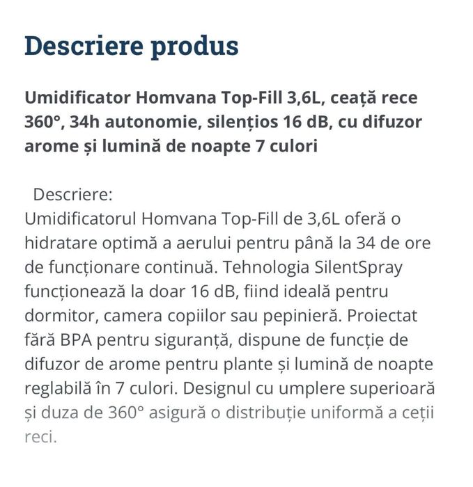 Umidificator camera Homvana