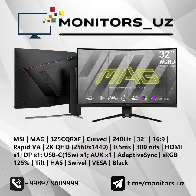 [NEW] монитор MSI 325CQRXF 2K 240Hz Curved