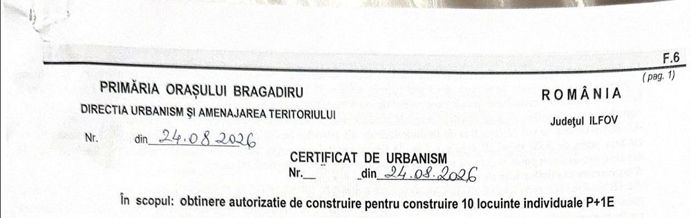 Bragadiru dubla deschidere Str. Crinului URBANISM CONSTRUIRE 10 CASE