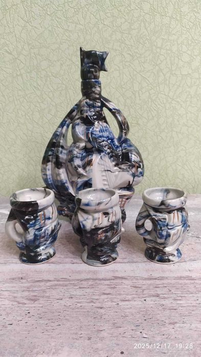 Кувшин керамический "парусник" с рюмками