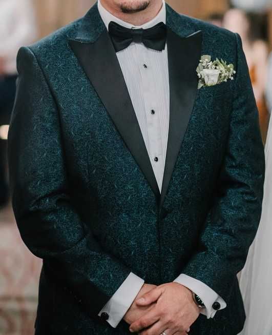 Costum mire, marimea 46, XL, camasa, papion, butoni, pantofi, batista