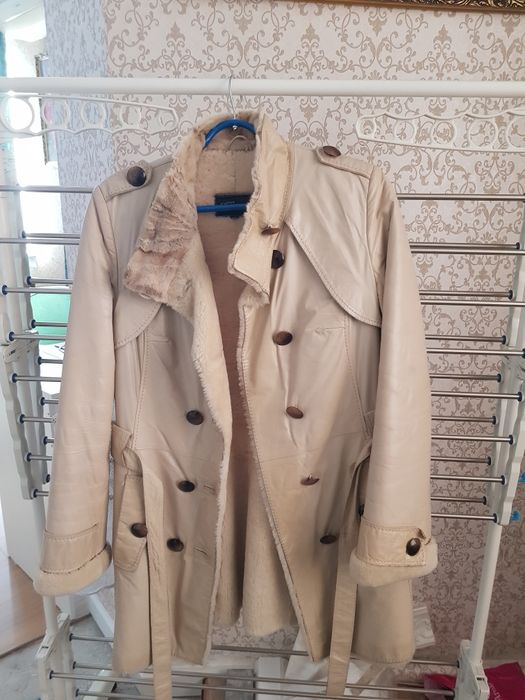 Дубленка кожанная овчина воротник норка