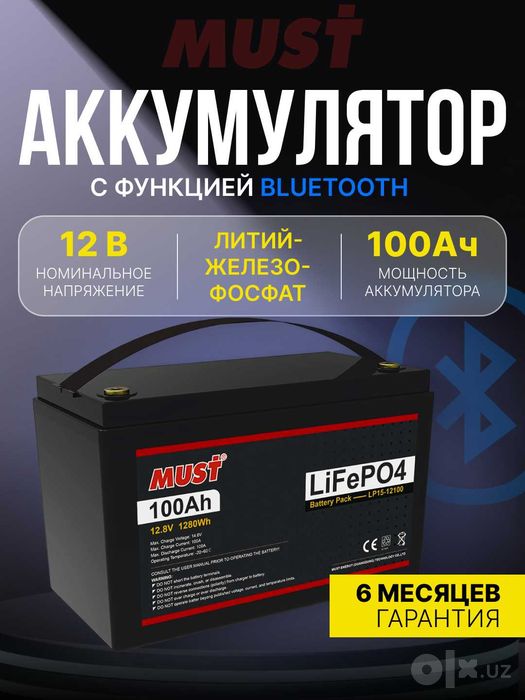 Аккумулятор MUST LiFePO4 12.8V 100Ah Bluetooth