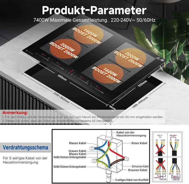 Plită cu inducție AMZCHEF 60 cm cu 2 zone flexibile