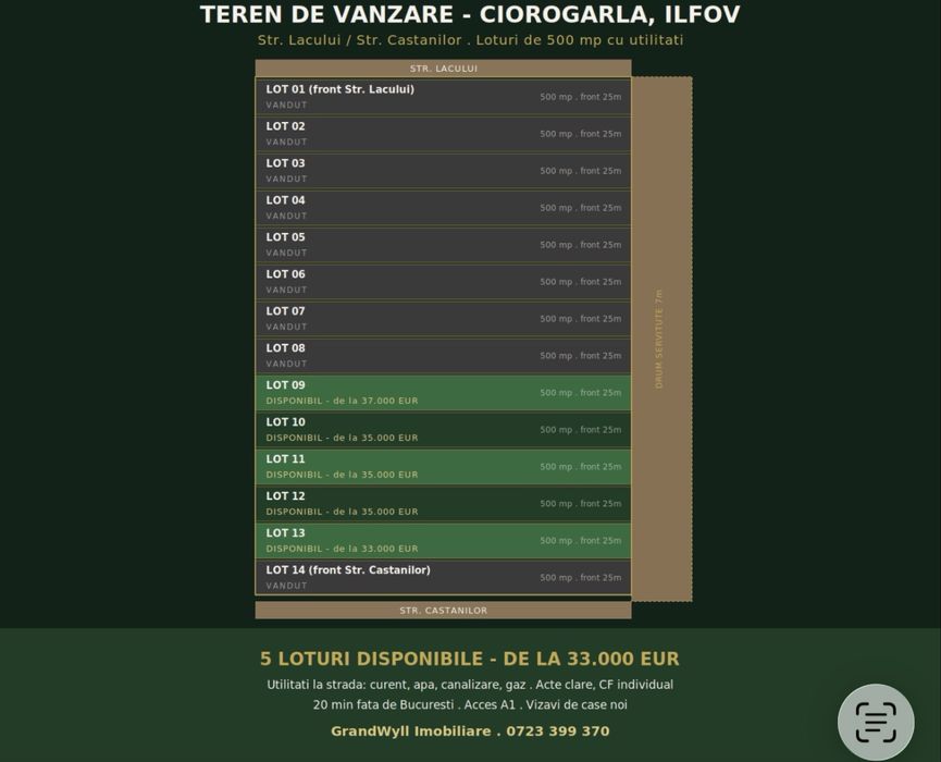 Teren de vanzare Ciorogarla, 500 mp, utilitati complete