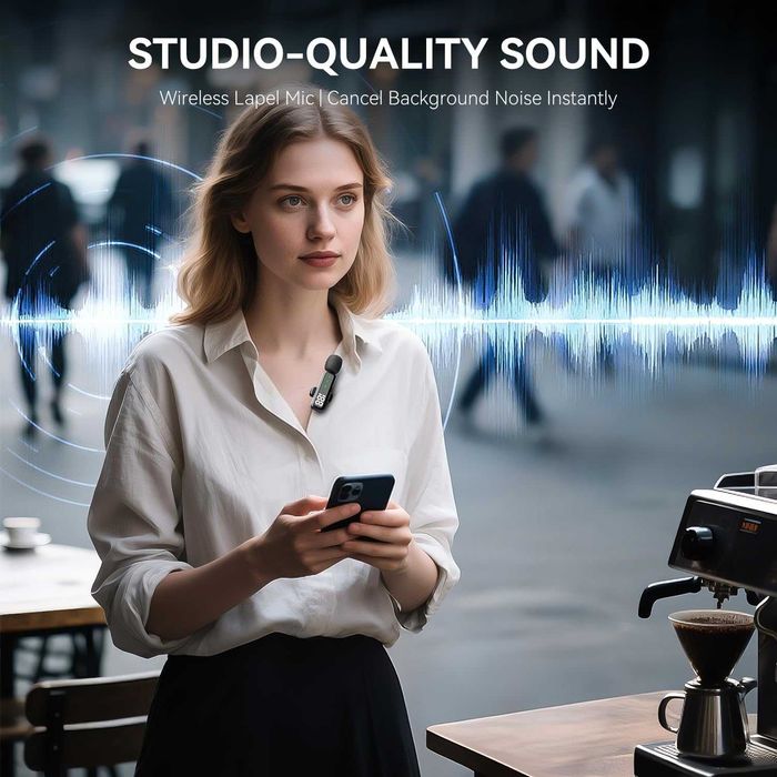 Безжичен микрофон брошка с LED дисплей – Shiny Black, 7 часа батерия