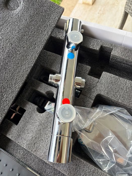 Set dus complet Auralum cu baterie termostatica, dus ploaie 30x30 cm, inox cromat