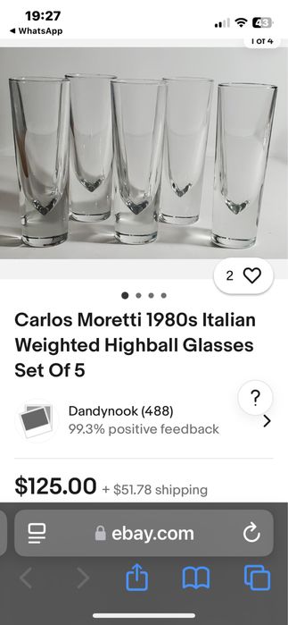 Антикварни кристални чаши Карло Морети Bulit Glasses 80г дизайнерски
