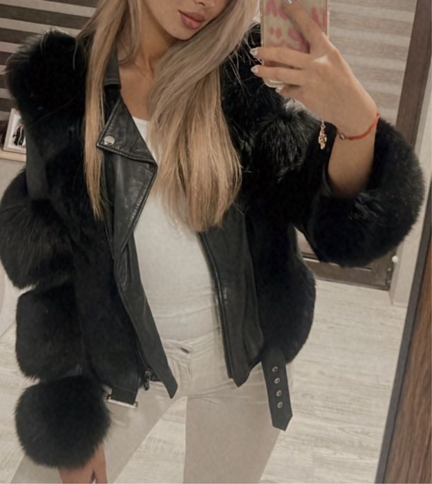 Черно палто естетсвен косъм