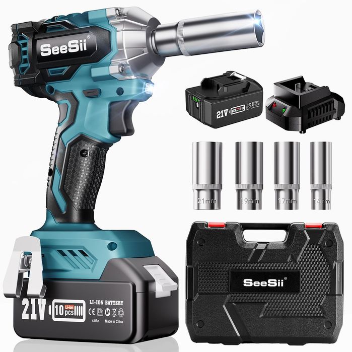 Cheie cu impact electric, 1000N.m, design compact, set cu 2 acumulator