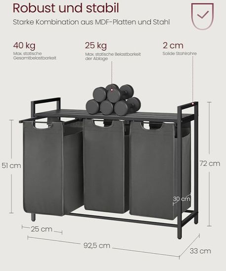 Кош за пране с рафт VASAGLE