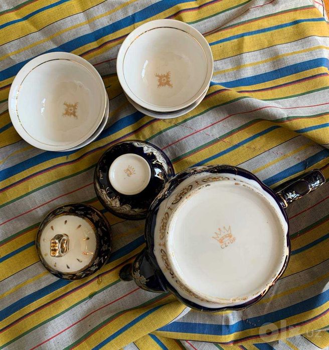 Чайный сервиз, кобальт Чехия, бу