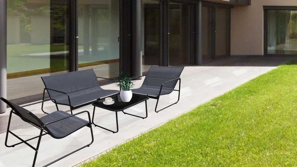 Градински мебели комплект 4 части, ратан Черен