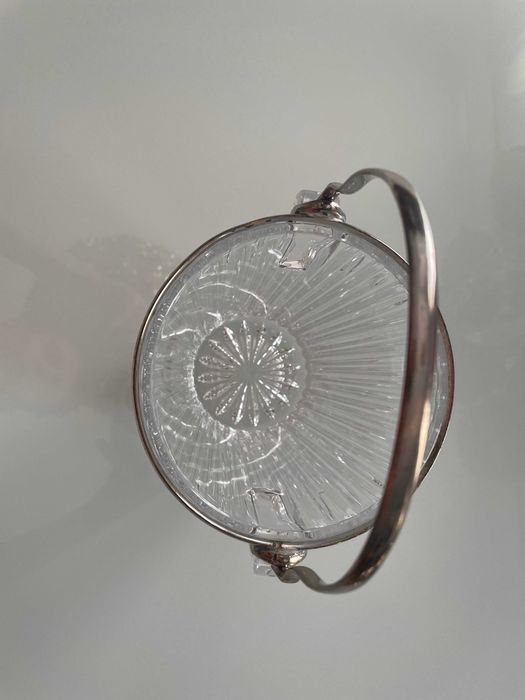 Ice Bucket, frapiera gheata din cristal prinderi argintate Mid Century
