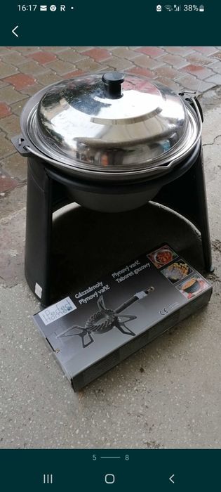 Ceaun fontă pură 22 L + paravan vânt + capac inox + transport inclus