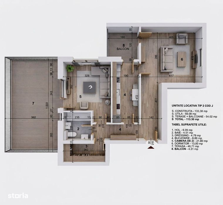 2 camere High Garden East-Terasa panoramica 49 mp-Parcare inclusa