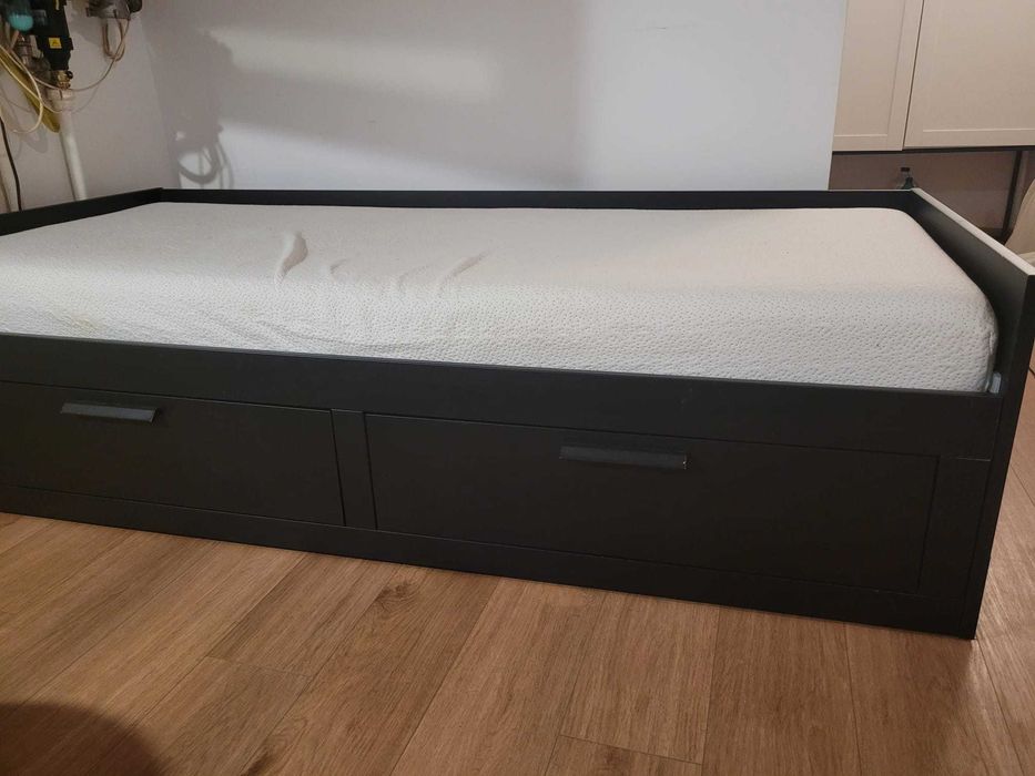 Cadru divan cu 2 sertare, negru, 80x200 cm BRIMNES-Ikea CU SALTELE