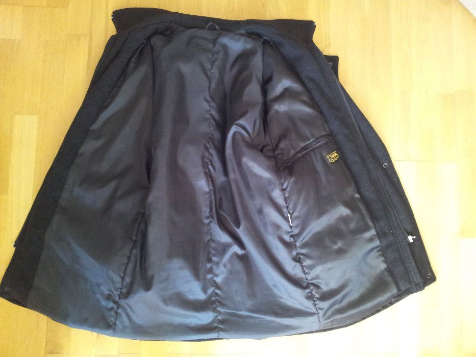 Palton barb 3/4, din stofa lana neagra, eleganta