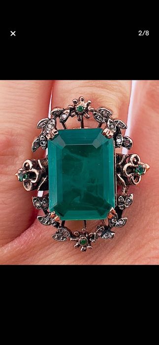 Inel aur roz 9ct cu smarald si diamante