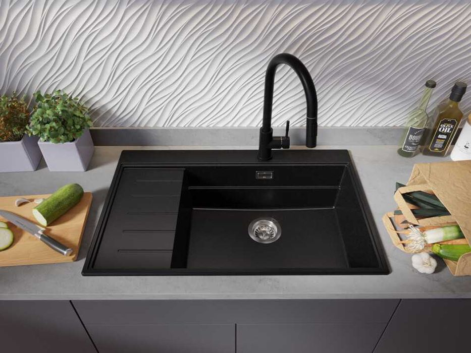 Черна гранитна кухненска мивка Сидни 780-60 Ergo Multilevel 780х500