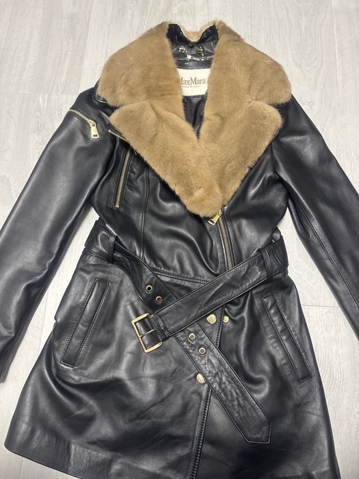 Haina din piele naturala cu blana de nurca
